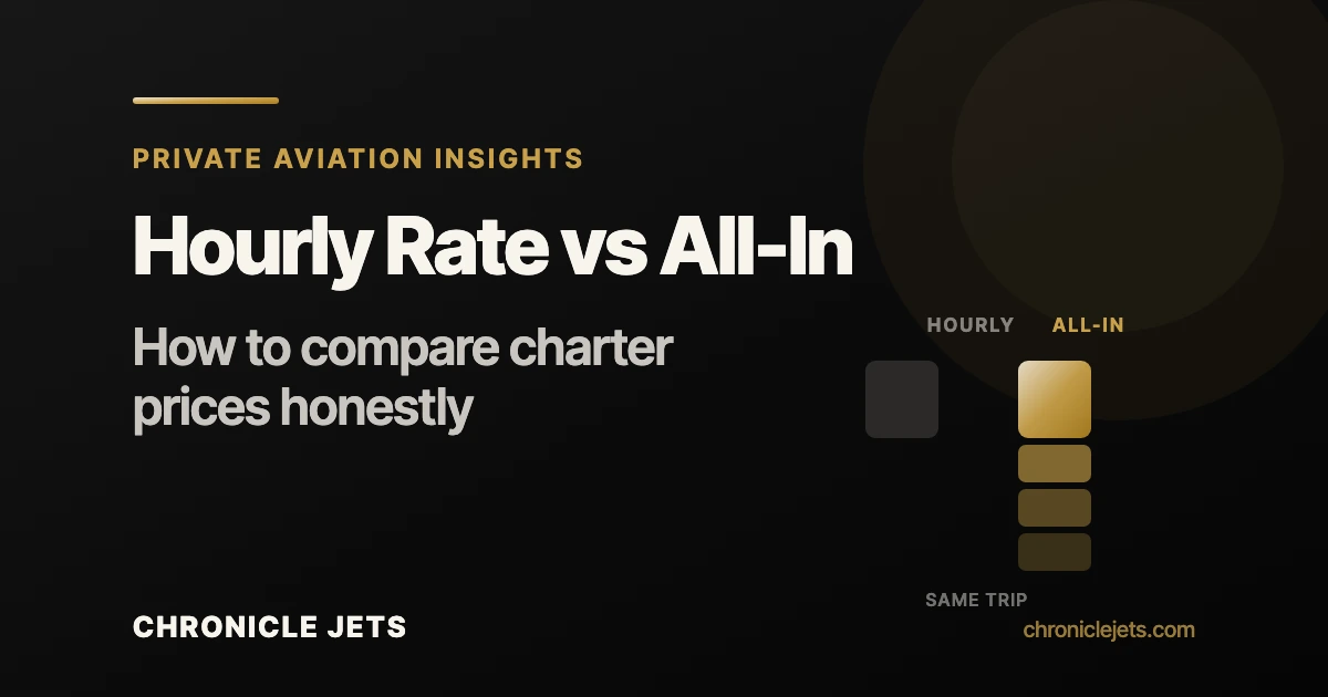 Hourly rate versus all-in quote comparison for private jet charter pricing