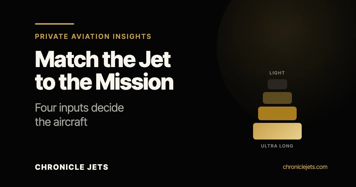 Chronicle Jets article card reading Match the Jet to the Mission, four inputs decide the aircraft